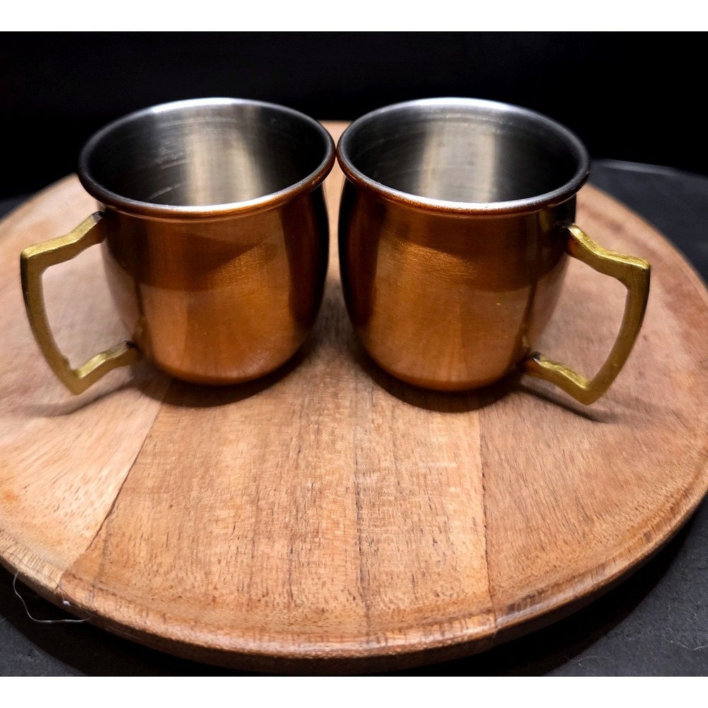Set of 2 Mini Moscow Mule Shot Glasses Mugs 2oz Copper Silver Mug Barware